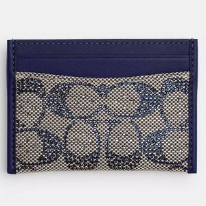 Coach Essential Card Case In Crystal Signature Jacquard brass Cadet  UU